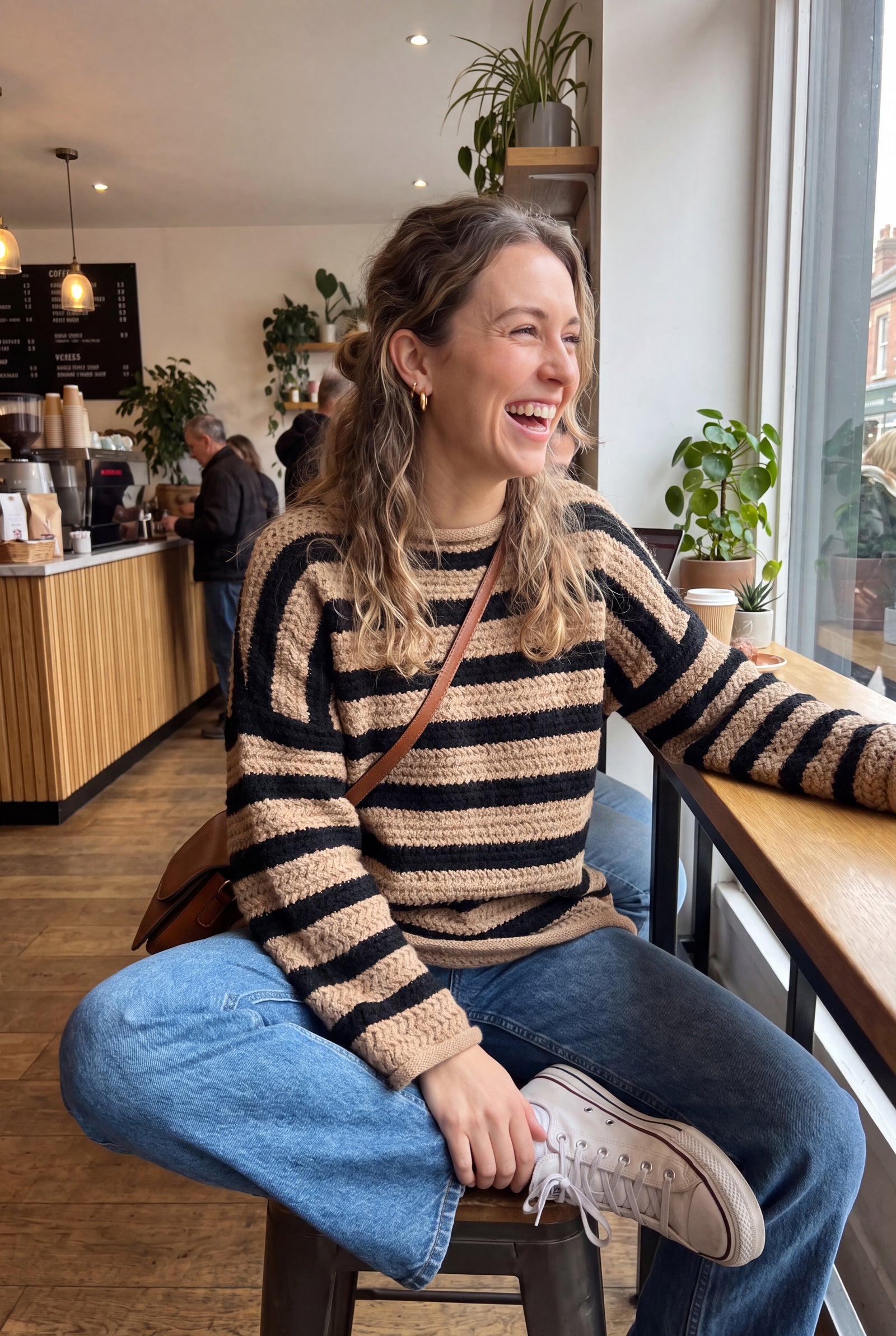 Women's Sweater Striped Oversized Fit in Khaki — secondary ugc