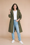 Women's Windbreaker Oversized Hooded in Khaki — studio shot