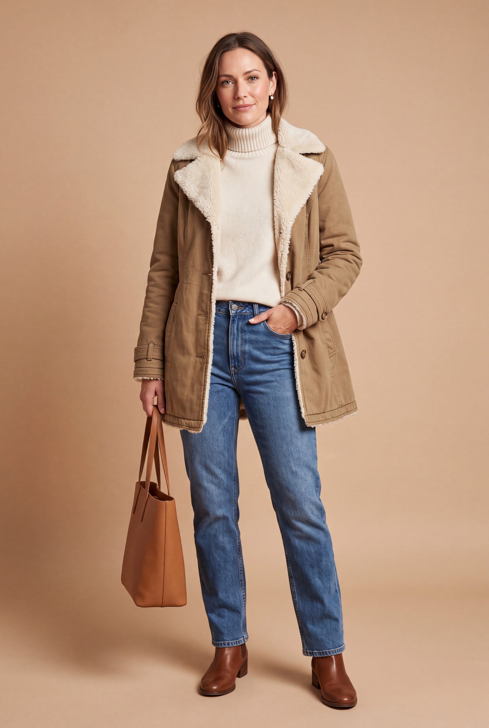 Women's Winter Coat Long Chic Style in Khaki — primary