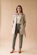 Women Trench Coat Short Belted in Khaki — primary beige