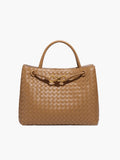 Khaki Women's Braided Structured Medium Tote Handbag with Top Handles - Braided handbag - Photo 13