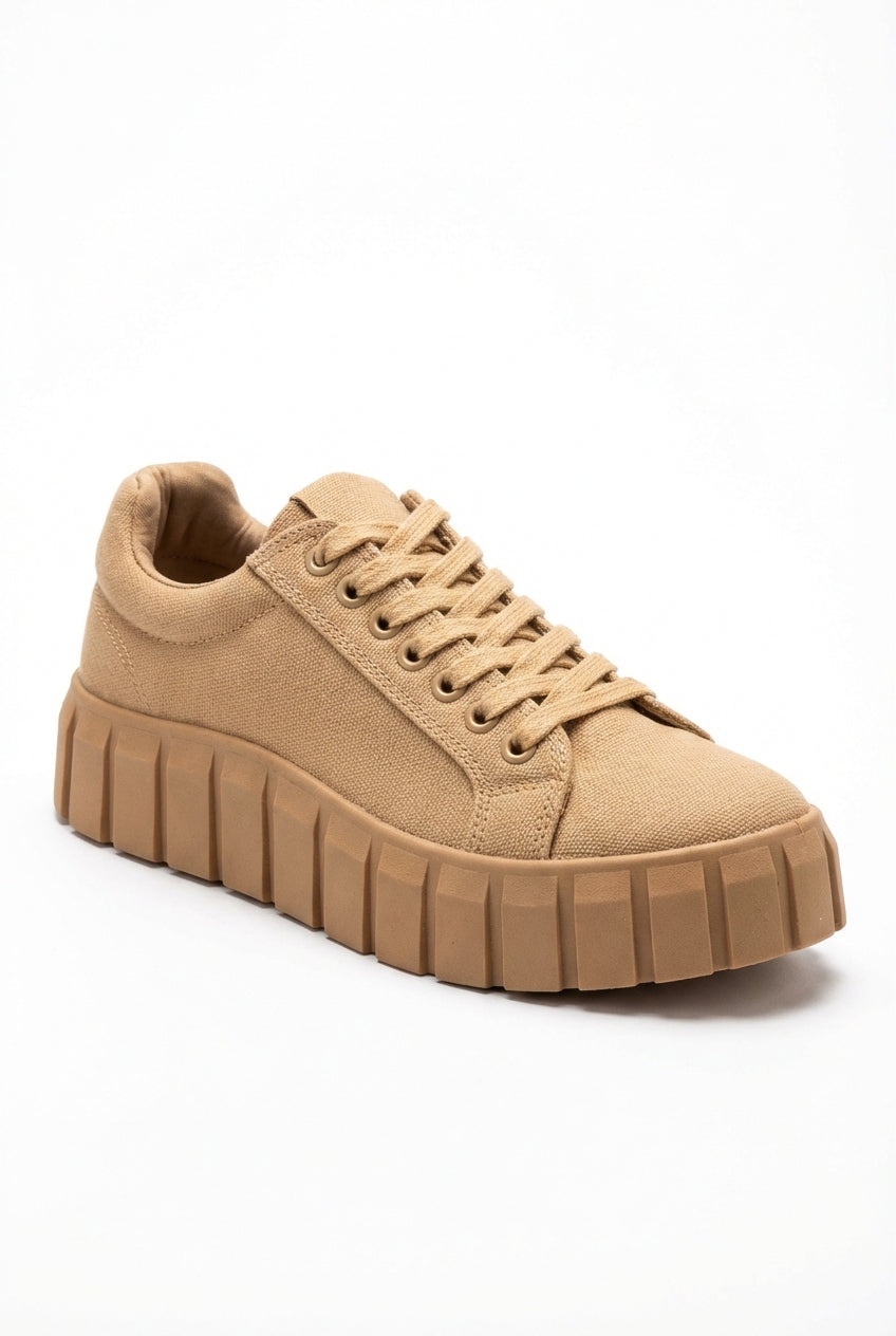 Khaki Women's Chunky Platform Low-Top Canvas Sneakers - Photo 1