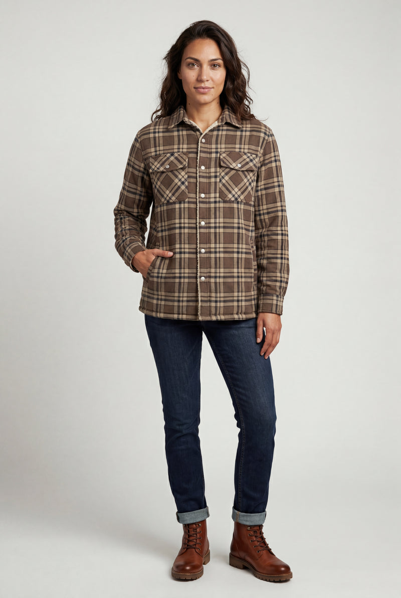 Khaki Women's -Lined Plaid Relaxed Shirt Jacket - Shirt jackets - Photo 1