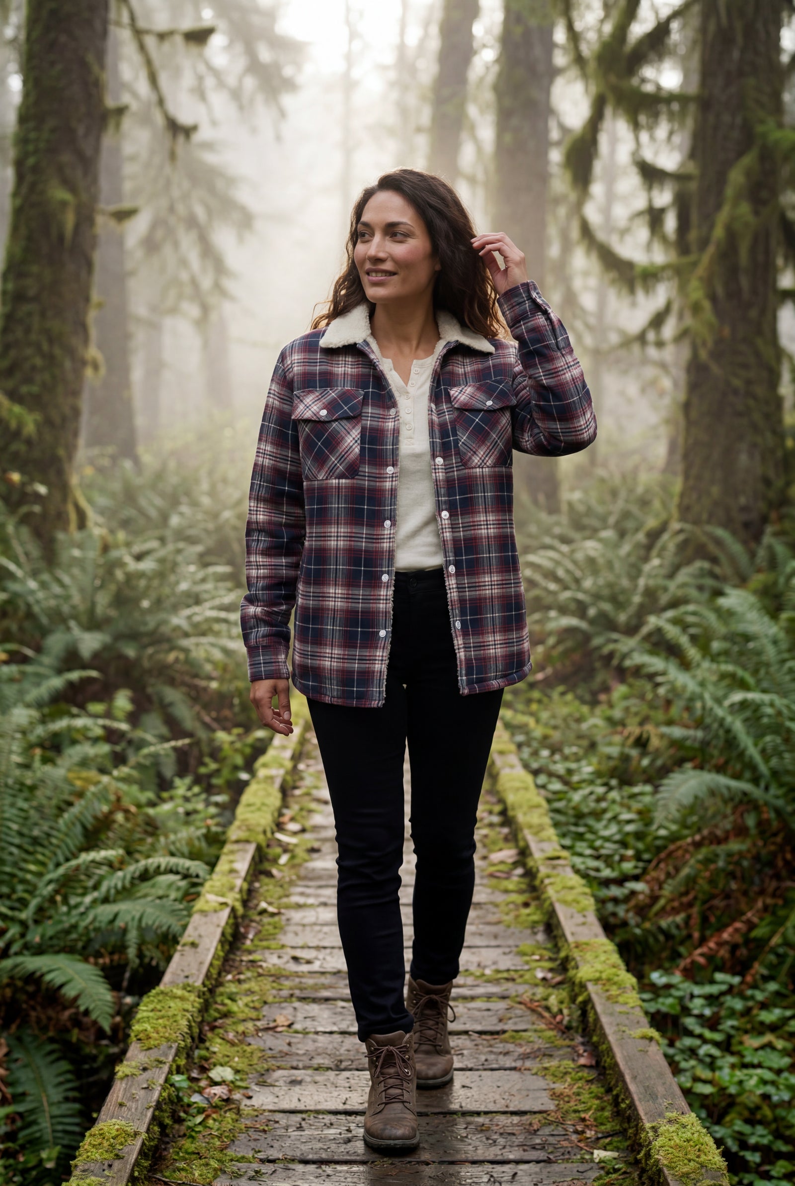 Red Women's -Lined Plaid Relaxed Shirt Jacket - Shirt jackets - Photo 14