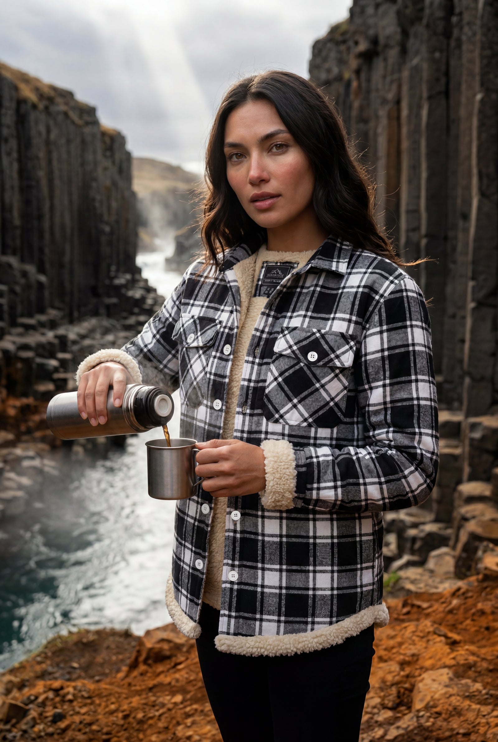 Black Women's -Lined Plaid Relaxed Shirt Jacket - Shirt jackets - Photo 16