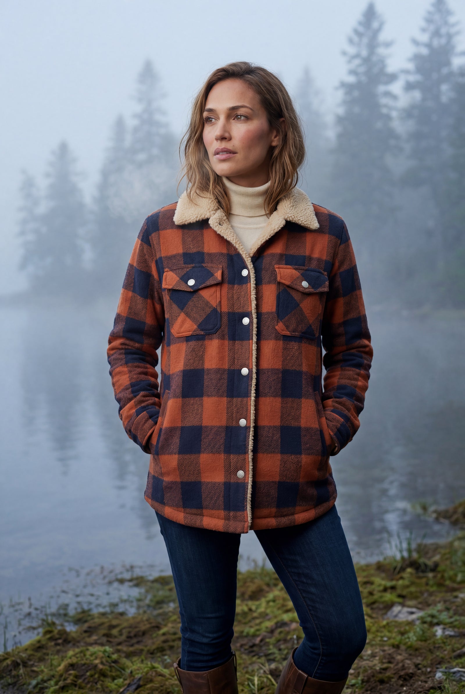 Orange Women's -Lined Plaid Relaxed Shirt Jacket - Shirt jackets - Photo 17