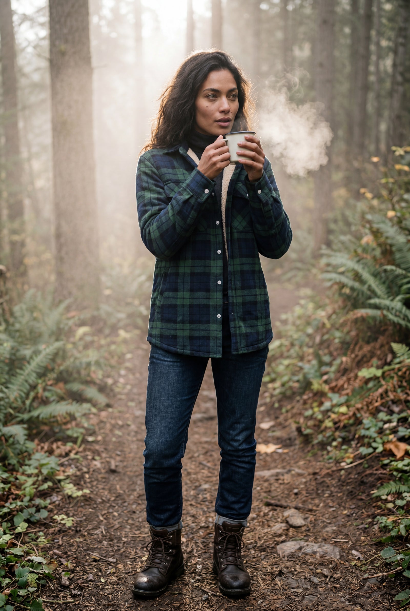 Green Women's -Lined Plaid Relaxed Shirt Jacket - Shirt jackets - Photo 21