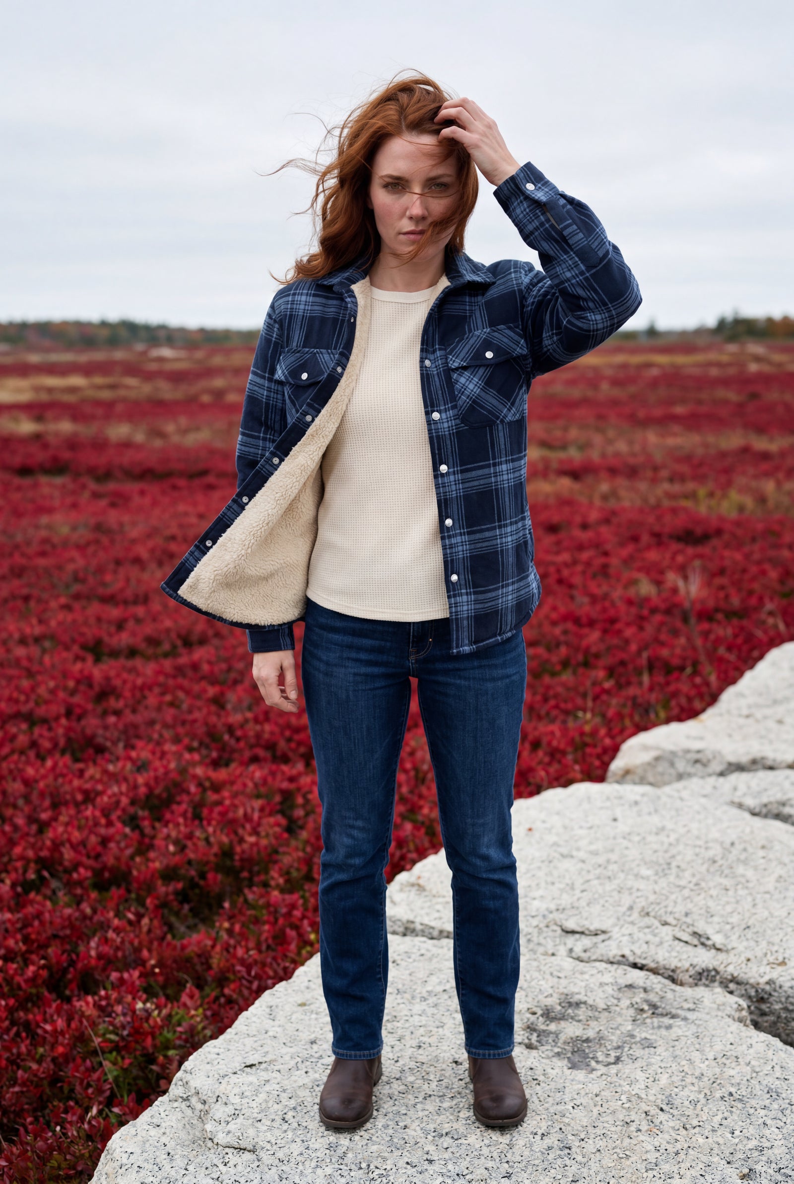 Denim Blue Women's -Lined Plaid Relaxed Shirt Jacket - Shirt jackets - Photo 26