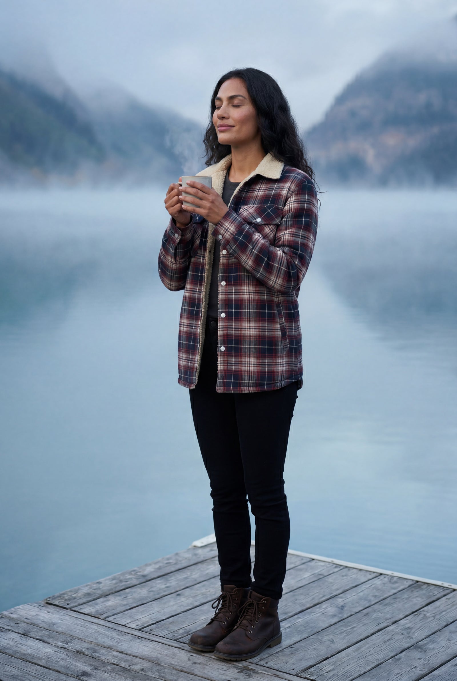 Red Women's -Lined Plaid Relaxed Shirt Jacket - Shirt jackets - Photo 29