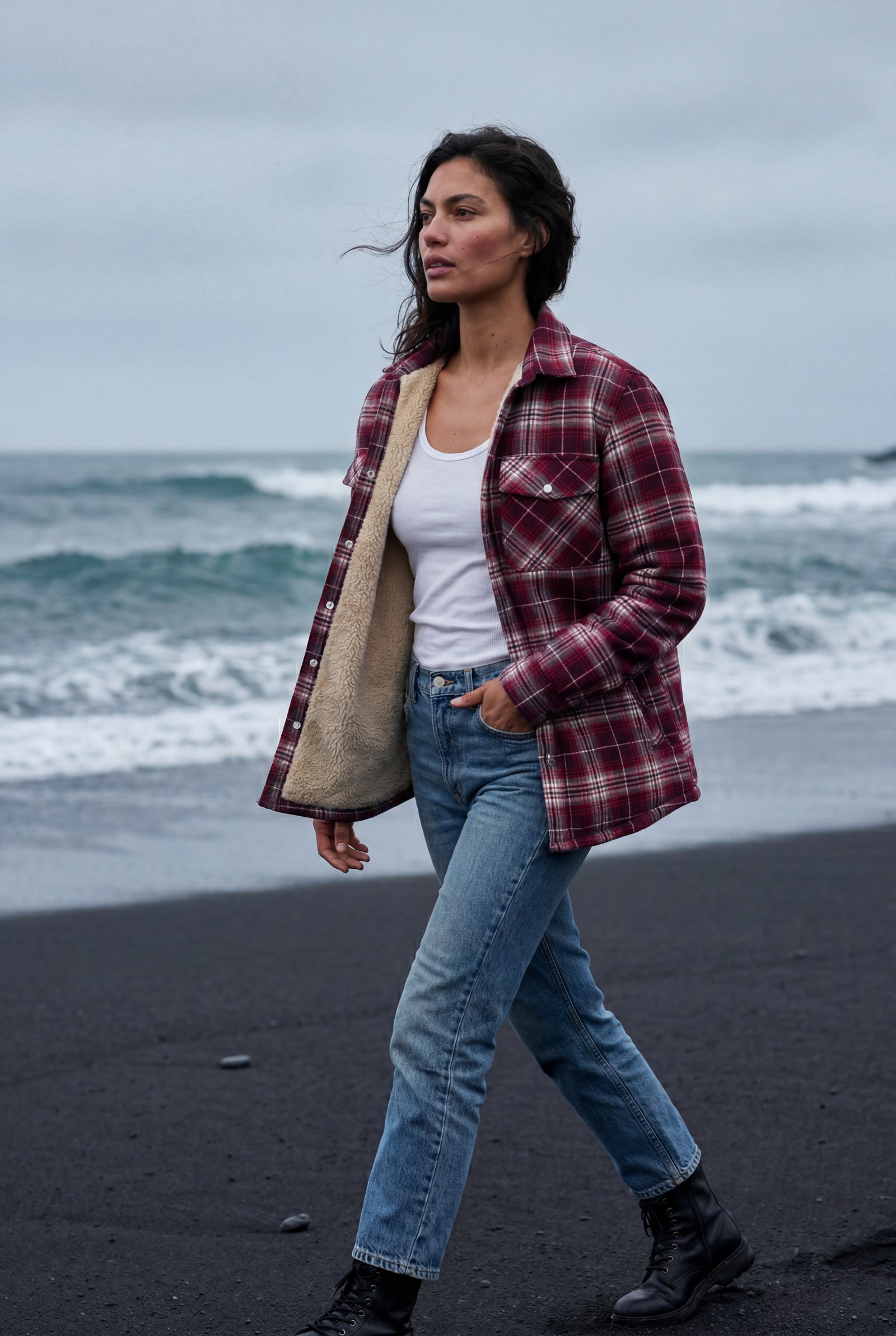 Red Women's -Lined Plaid Relaxed Shirt Jacket - Shirt jackets - Photo 32