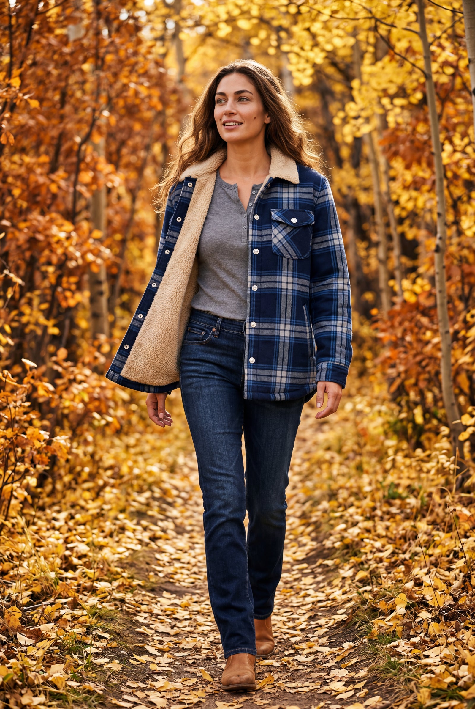 Navy Blue Women's -Lined Plaid Relaxed Shirt Jacket - Shirt jackets - Photo 7