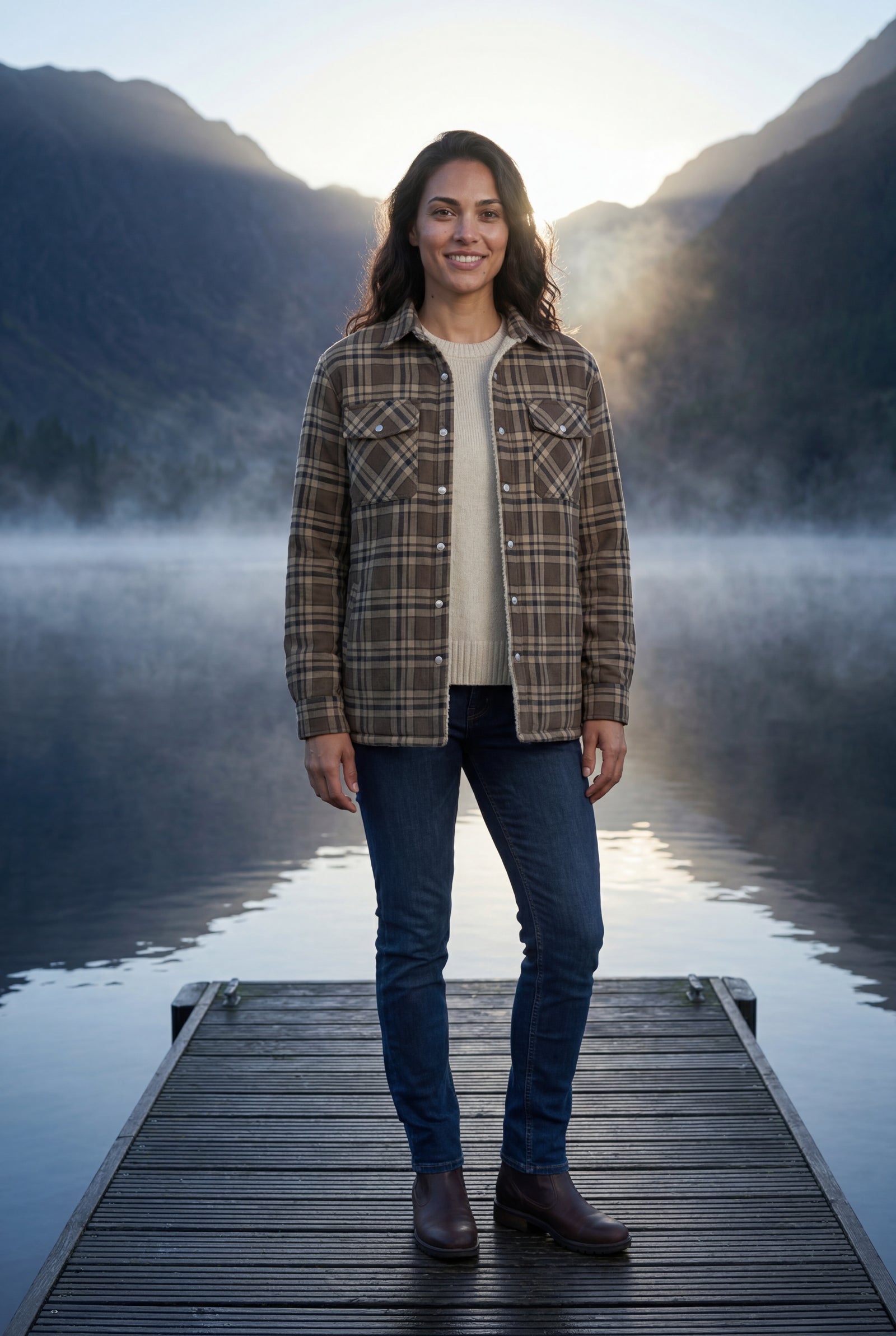 Khaki Women's -Lined Plaid Relaxed Shirt Jacket - Shirt jackets - Photo 8