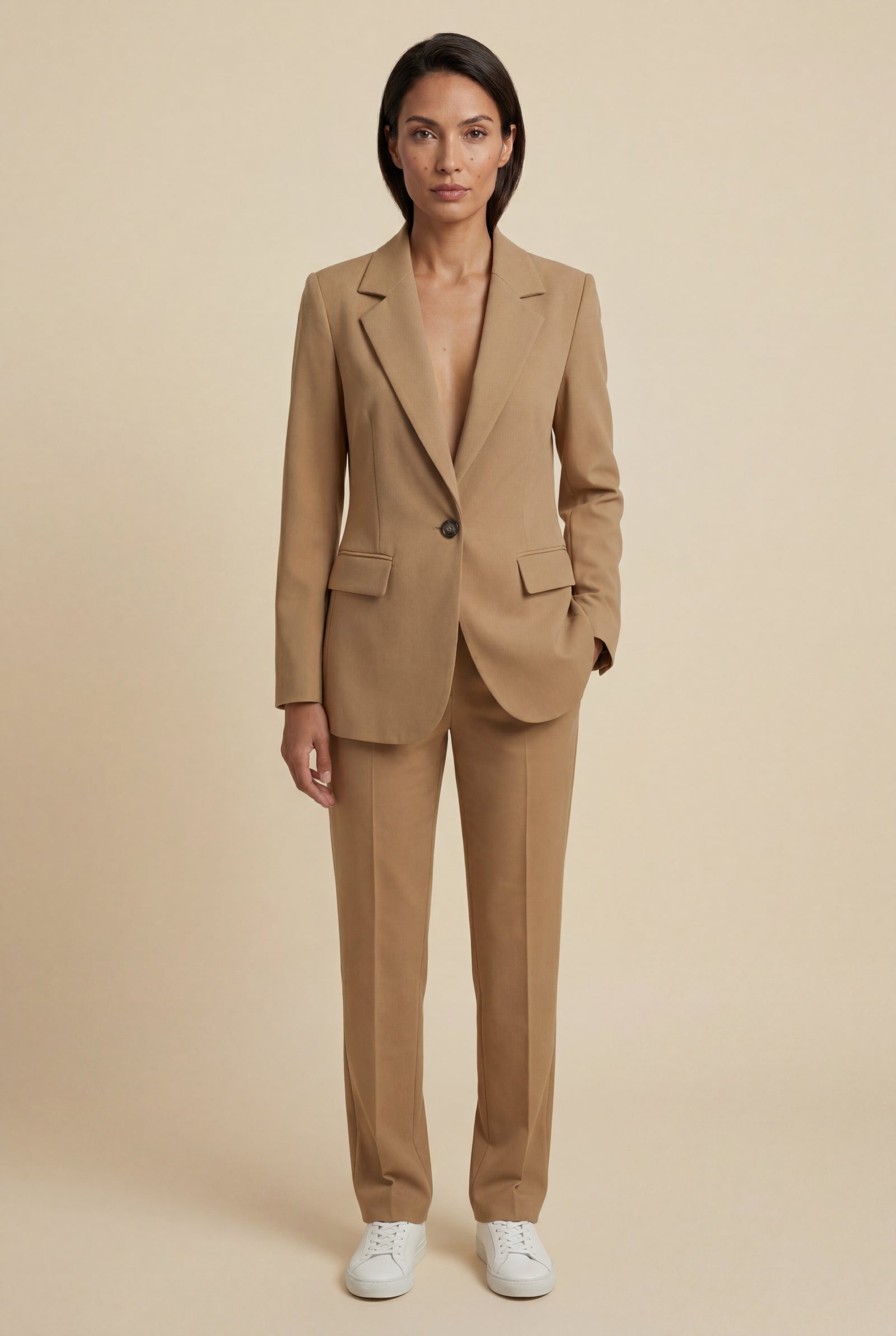 Khaki Women's Slim Fit Single-Breasted Tailored Blazer - Slim fit blazer - Photo 6