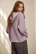Cropped Waffle Zip-Up Hoodie in Lavender — back