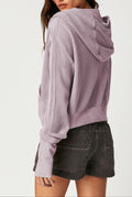 Cropped Waffle Zip-Up Hoodie in Lavender — side