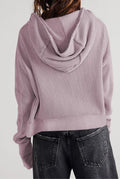 Cropped Waffle Zip-Up Hoodie in Lavender — back