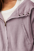 Cropped Waffle Zip-Up Hoodie in Lavender — detail