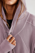 Cropped Waffle Zip-Up Hoodie in Lavender — detail