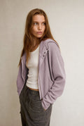 Cropped Waffle Zip-Up Hoodie in Lavender — front view