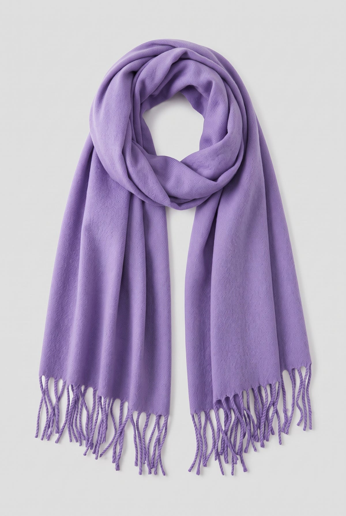 Scarf Tassel Wrap in Lavender — studio front