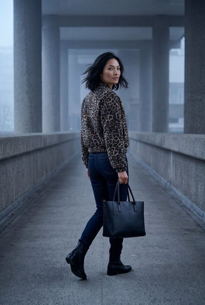 Leopard Brown Leopard Print Zip-front Bomber Jacket - Photo 4