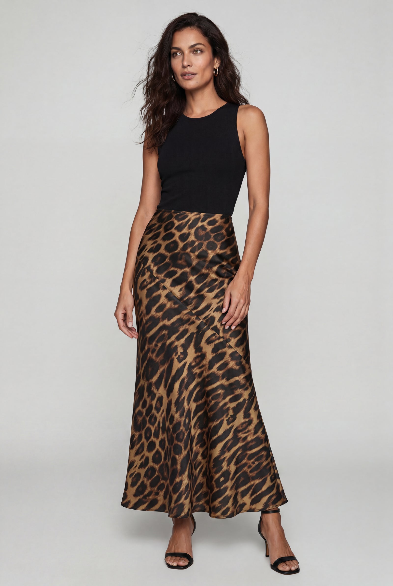 Leopard Leopard Print Bias-cut Maxi Skirt Brown - Photo 1