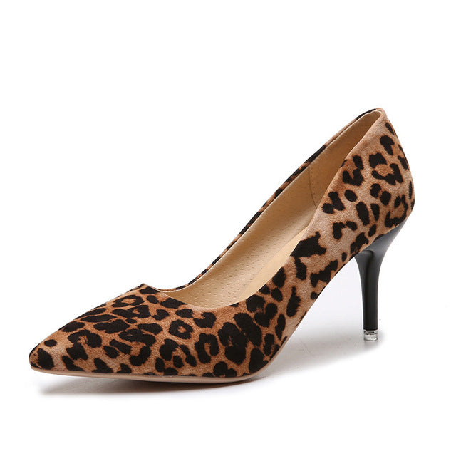 Leopard Leopard Print Pointed Toe Mid Heel Pumps - Heels - Photo 2