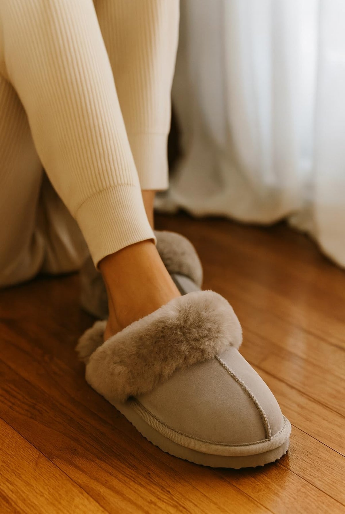 Shearling Open-Back Slippers in Leopard — detail