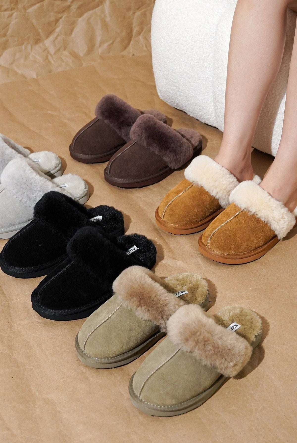 Shearling Open-Back Slippers in Leopard — detail