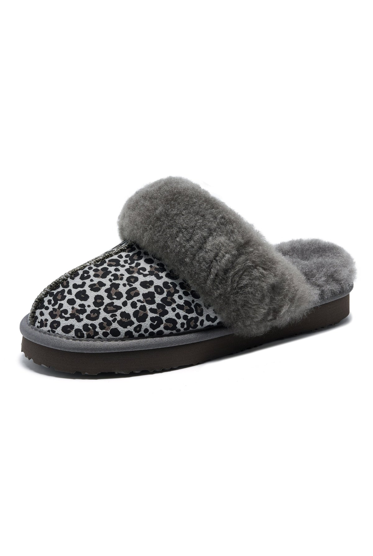 Shearling Open-Back Slippers in Leopard — front view