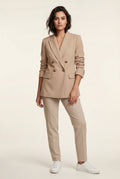 Light Beige Plaid Double-breasted Tailored Blazer with Gold Buttons - Blazers - Photo 9