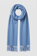 Cashmere Fringed Scarf in Light Blue — studio front