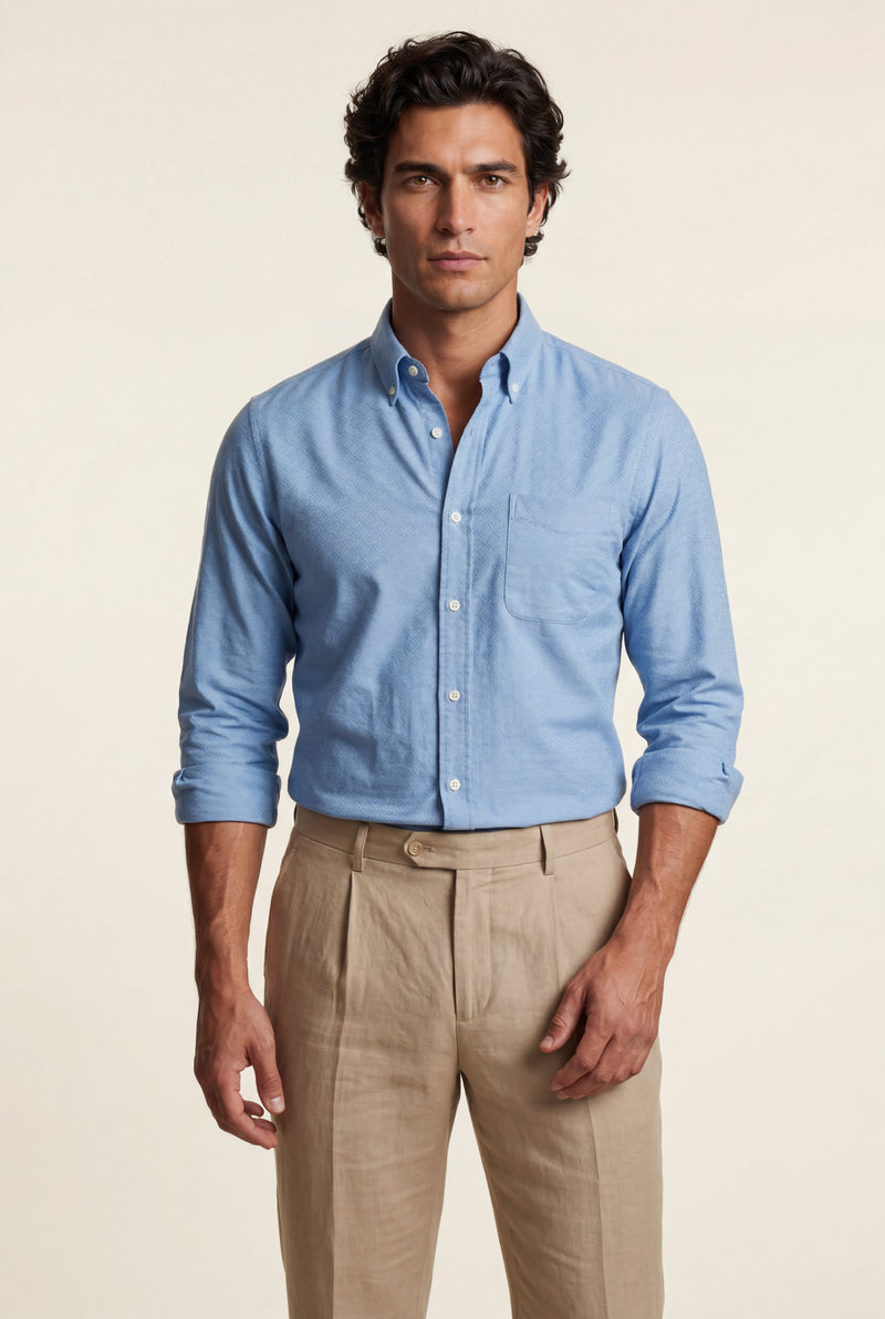Light Blue Charcoal Structured Long Sleeve Button-down Shirt - Casual Shirts - Photo 4