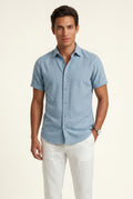 Light Blue Classic Collar Short Sleeve Relaxed Fit Shirt - Casual shirts - Photo 1
