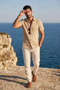 Beige Classic Collar Short Sleeve Relaxed Fit Shirt - Casual shirts - Photo 5