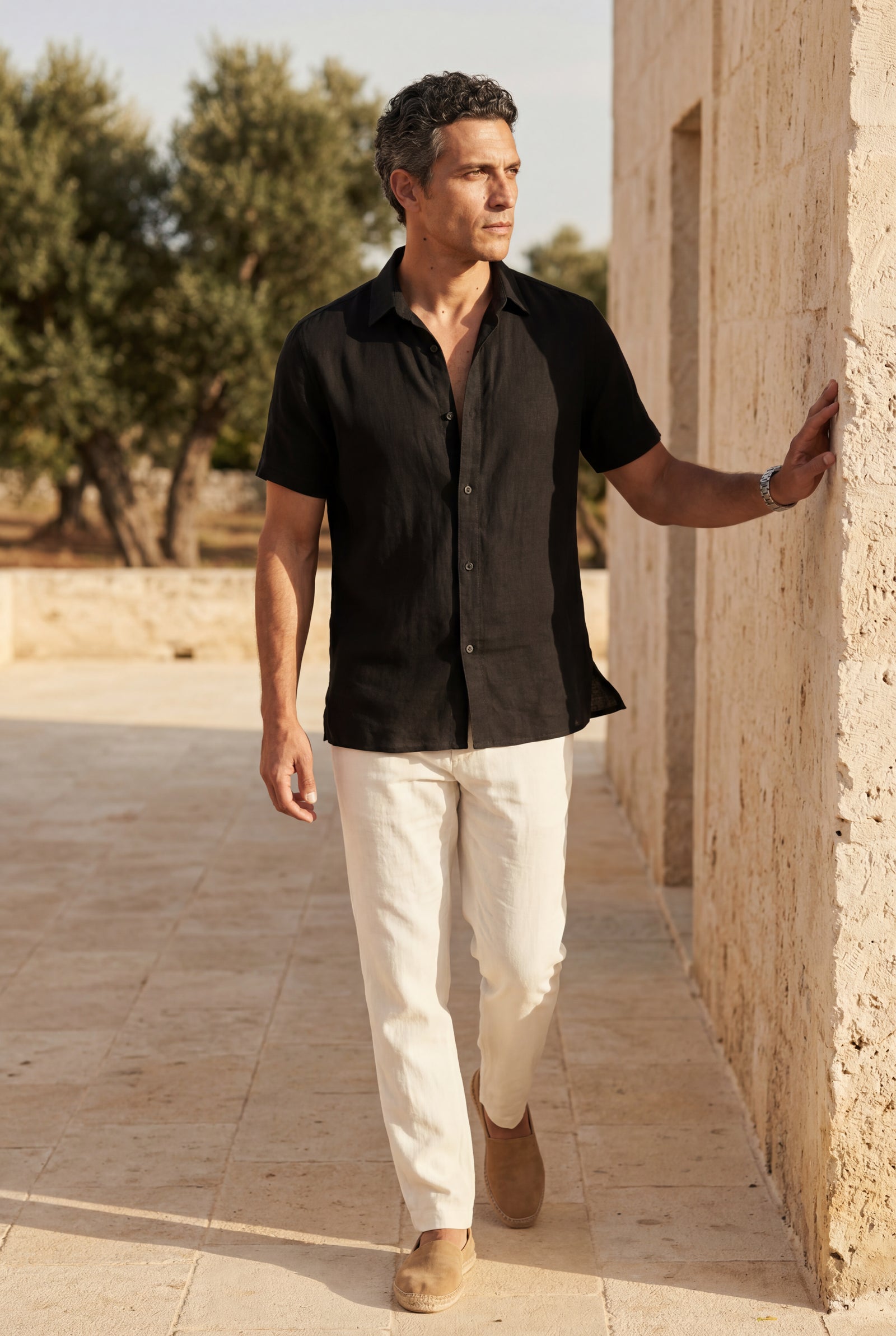 Black Classic Collar Short Sleeve Relaxed Fit Shirt - Casual shirts - Photo 7