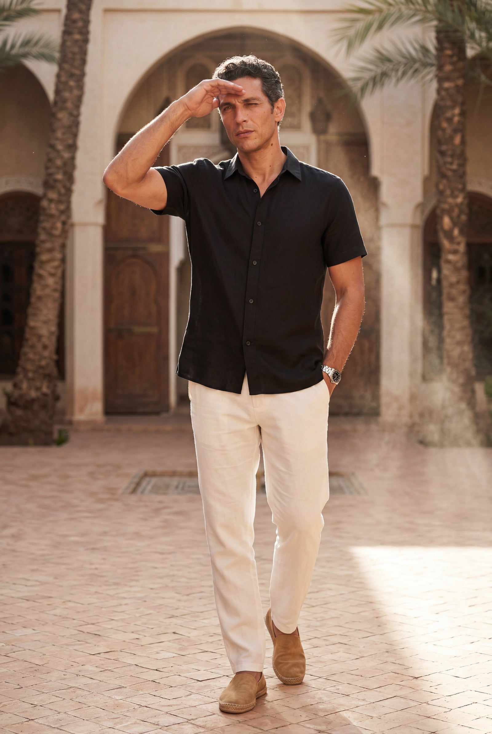 Black Classic Collar Short Sleeve Relaxed Fit Shirt - Casual shirts - Photo 9