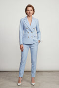 Light Blue Double-breasted Fitted Jacket and Slim Trouser Suit Set - Photo 1