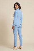 Light Blue Double-breasted Fitted Jacket and Slim Trouser Suit Set - Photo 12