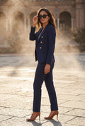 Navy Blue Double-breasted Fitted Jacket and Slim Trouser Suit Set - Photo 19