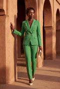 Green Double-breasted Fitted Jacket and Slim Trouser Suit Set - Photo 26