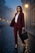 Red Double-breasted Fitted Jacket and Slim Trouser Suit Set - Photo 28