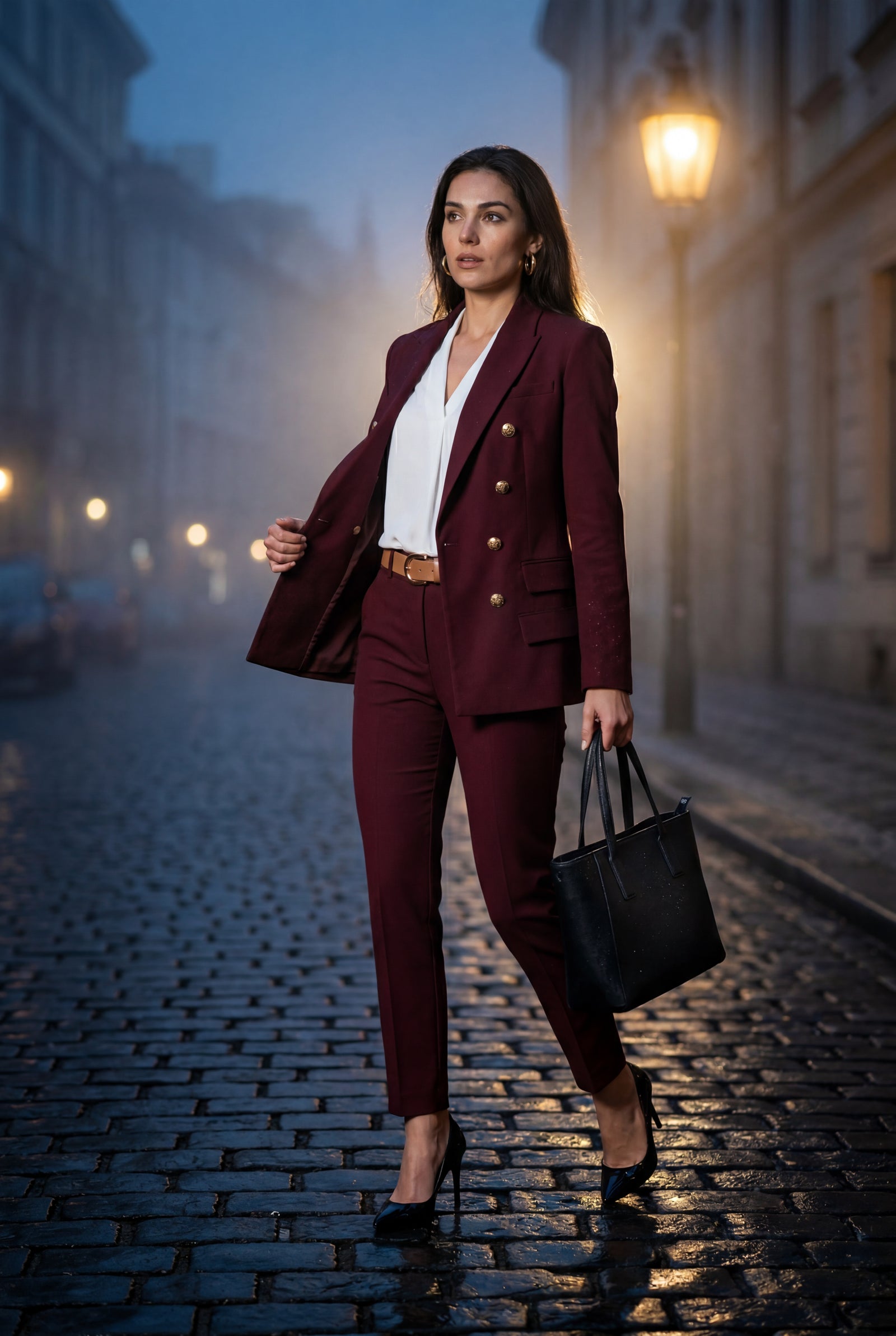 Red Double-breasted Fitted Jacket and Slim Trouser Suit Set - Photo 28