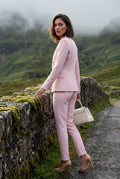 Pink Double-breasted Fitted Jacket and Slim Trouser Suit Set - Photo 3