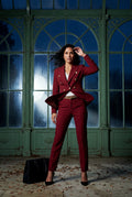 Red Double-breasted Fitted Jacket and Slim Trouser Suit Set - Photo 30