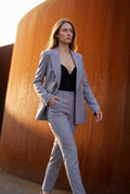 Gray Double-breasted Fitted Jacket and Slim Trouser Suit Set - Photo 31