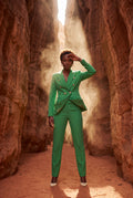 Green Double-breasted Fitted Jacket and Slim Trouser Suit Set - Photo 32