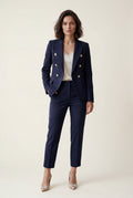 Navy Blue Double-breasted Fitted Jacket and Slim Trouser Suit Set - Photo 4