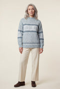 Light Blue Fair Isle Snowflake Relaxed Holiday Sweater - Photo 3