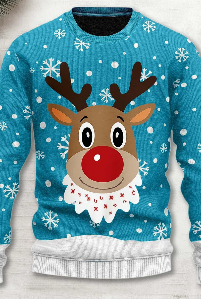 Festive Knit Sweater in Light Blue — front view